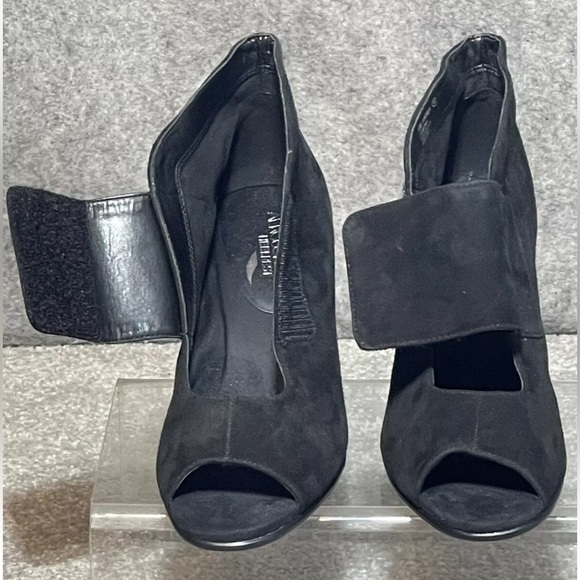 Aerosoles Y2K Suede Black Booties Womens 8 1/2 Wedge Heel Open‎ Toe Goth Witchy - Picture 3 of 11